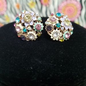 Pierced earrings,  porcelain and rhinestones